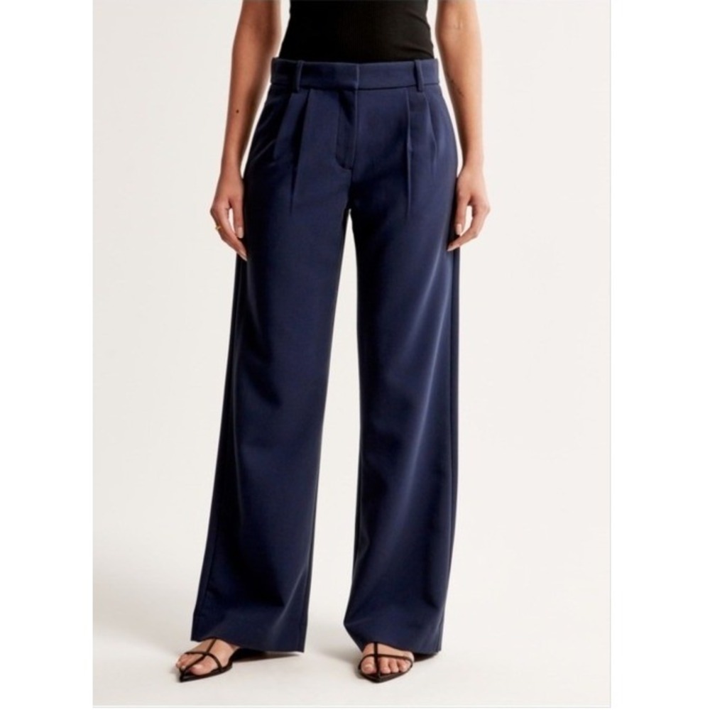 Abercrombie & Fitch Womens Sz 27/4 High Rise Pleated Wide Leg Trousers Navy Blue